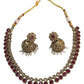 Magenta - Small - Antique Gold Finish Necklace Set with Earrings - AE2403 C 0724