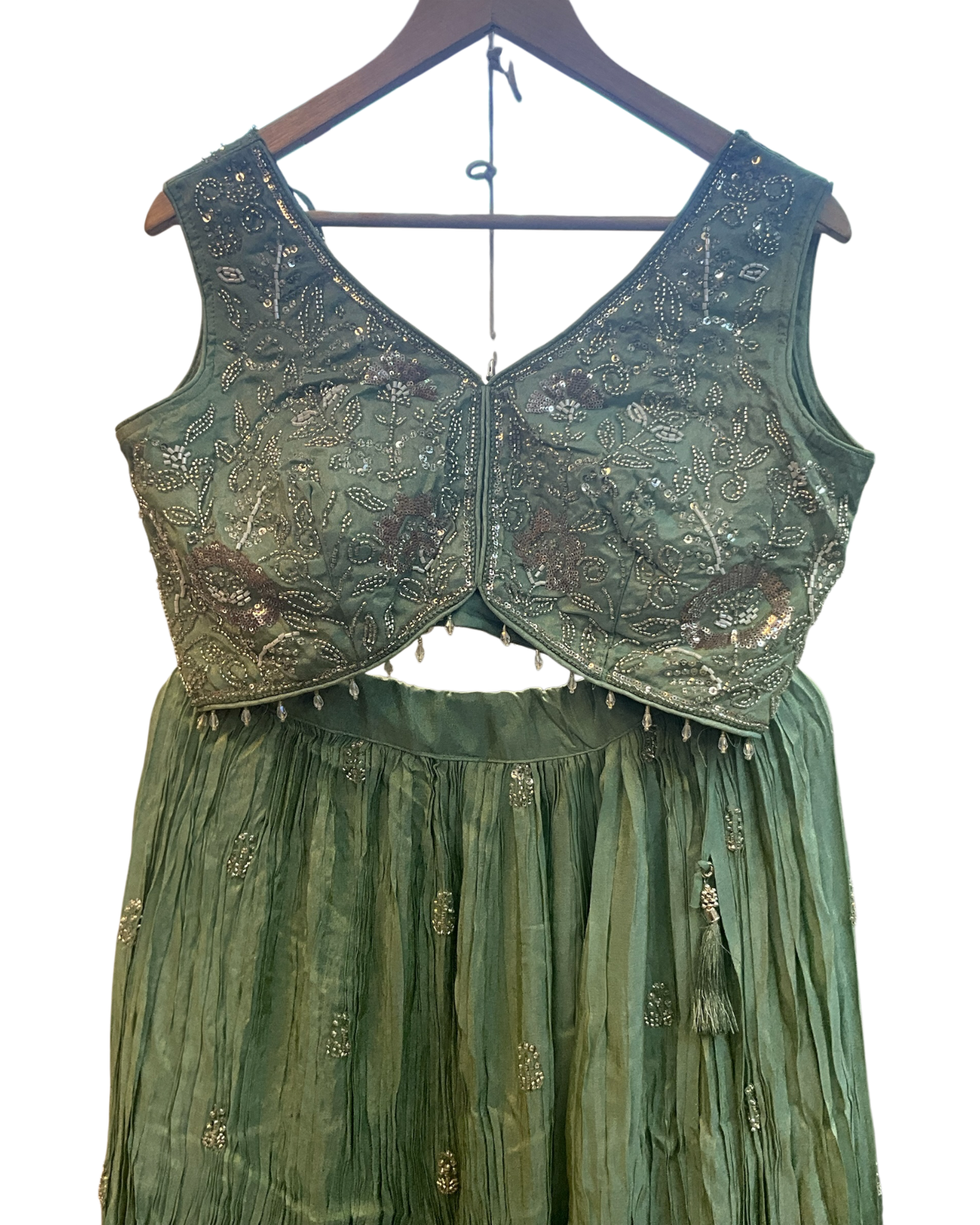 Size UK 12 (38" Bust) Sleeveless - Pastel Sea Green - Silky Lehenga Set - Mehndi / Sangeet / Bridesmaids / Weddings / Garba  - UK Stock - 24h Dispatch - KM- Balsa 07TR26