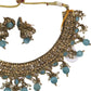 Sky Blue - Medium Size Antique Gold Finish Necklace Set with Earrings - HR1014  KK 0424