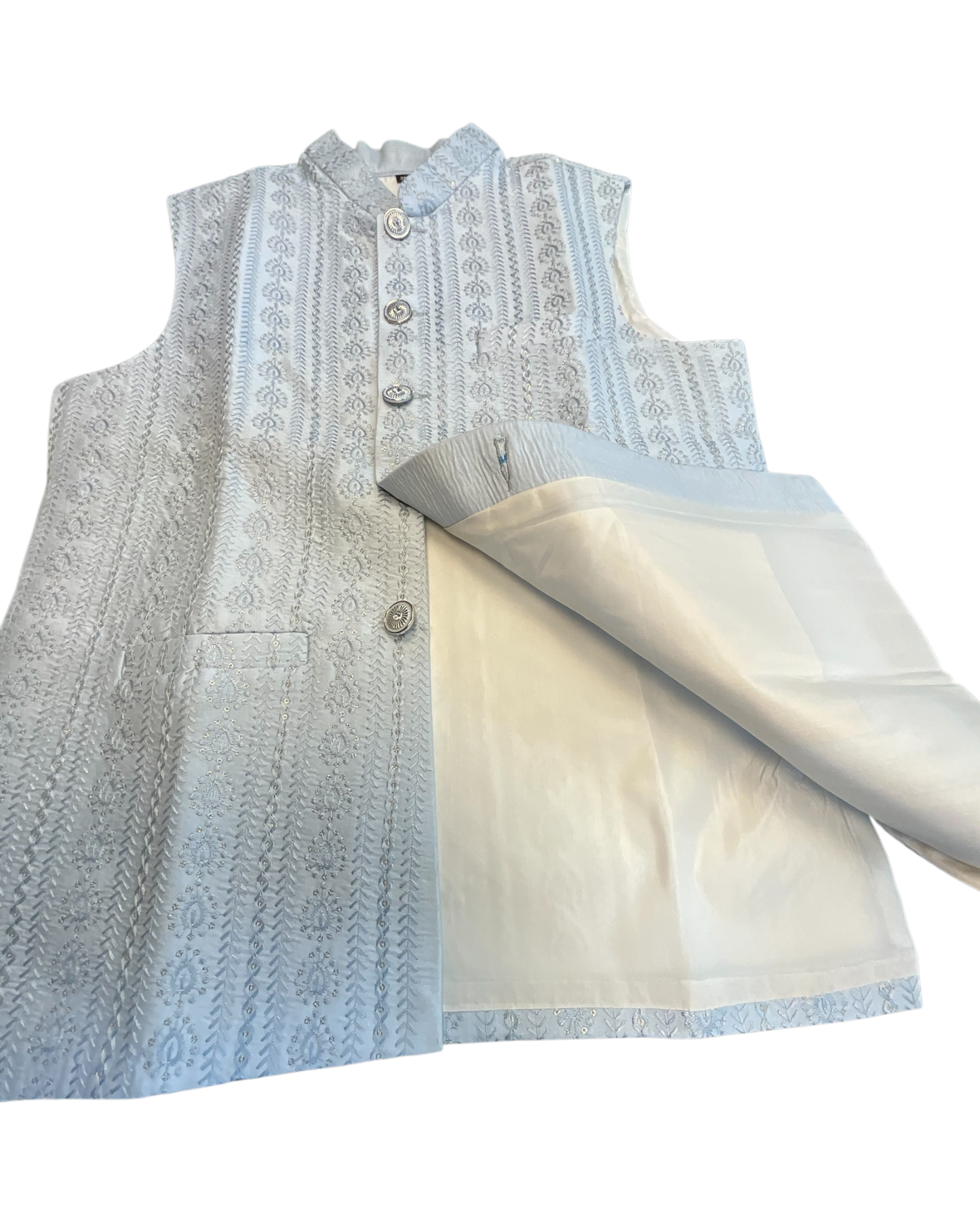 Silver / Pastel Grey - All Over Embroidered - Mens Indian Waistcoat - UK Stock - 24 hr Dispatch - KCS4089 06KC26