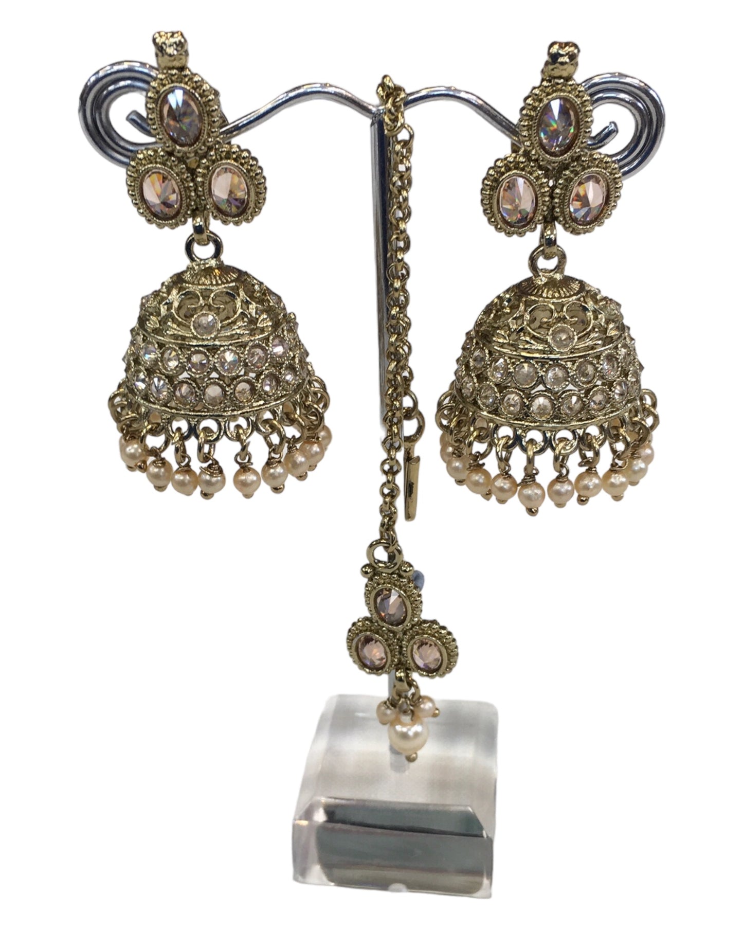 Gold - Medium - Antique Gold Finish Necklace Set with Earrings - DAJ540 H 0724