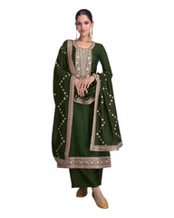 Bottle Green - Simple / Classy Chiffon Ladies Indian Salwar Suit with Rich Dupatta - SYRA9681 VP 1023