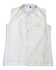 Cream - Rich Lucknowi Sequins Mens Waistcoat - Bollywood - YD2319 KR 0623