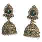 Green - Large - Antique Gold Finish Traditional Zhumki Earrings - Bollywood - Weddings - LX6389 P 0724