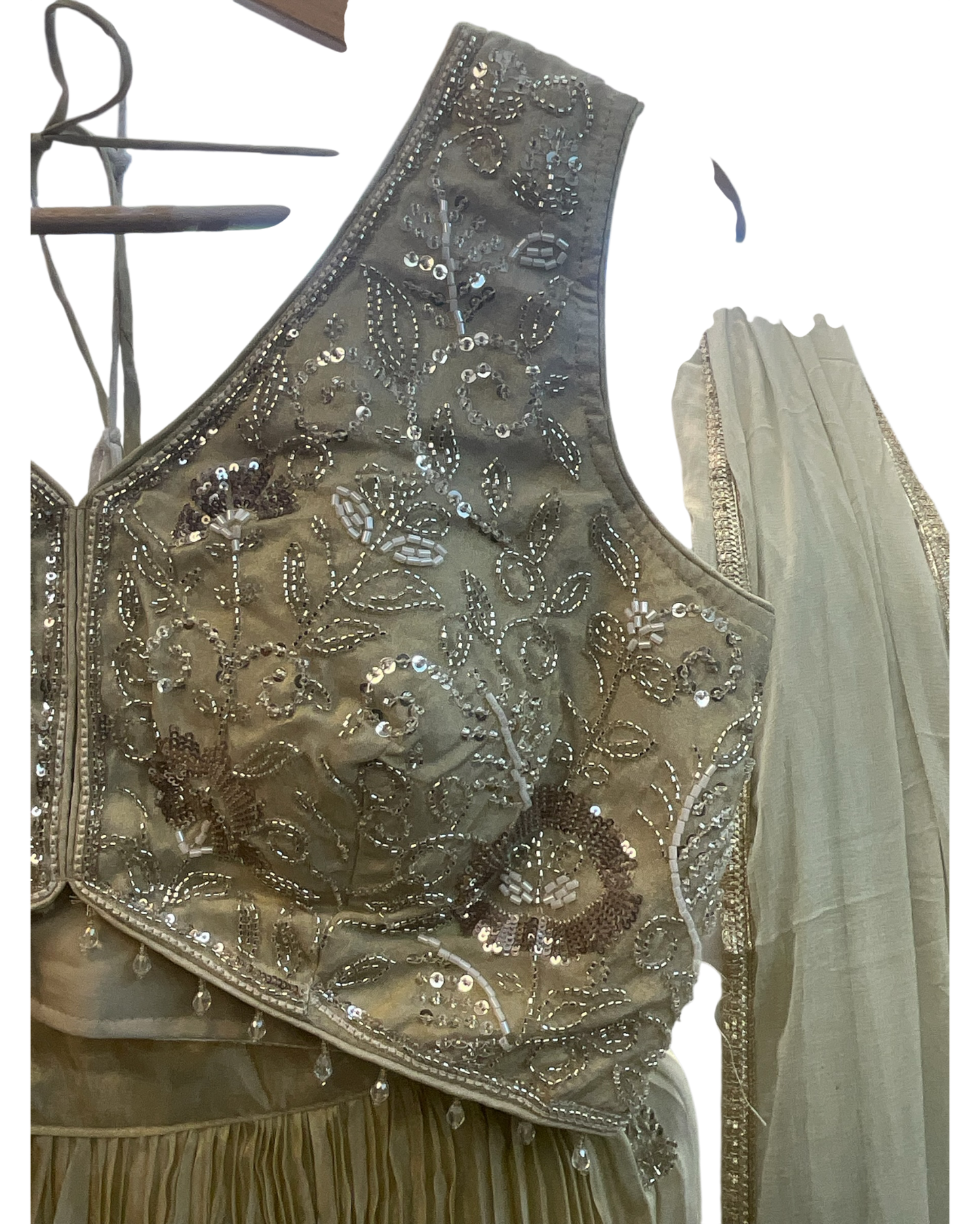 Size UK 14 (40" Bust) Sleeveless - Light Gold - Silky Lehenga Set - Mehndi / Sangeet / Bridesmaids / Weddings / Garba  - UK Stock - 24h Dispatch - KM- Balsa 07TR26