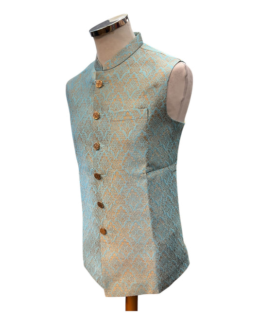 Light Blue / Turquoise - Brocade - Mens Indian Waistcoat - UK Stock - VNS-JKT53 10KK25