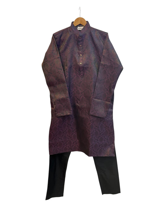 Dark Purple - Handloom Brocade Mens Indian Kurta set - UK Stock - Weddings / Walimas , Sangeet, Diwali, Eid, Mehndi / Henna - NAD25707 KA