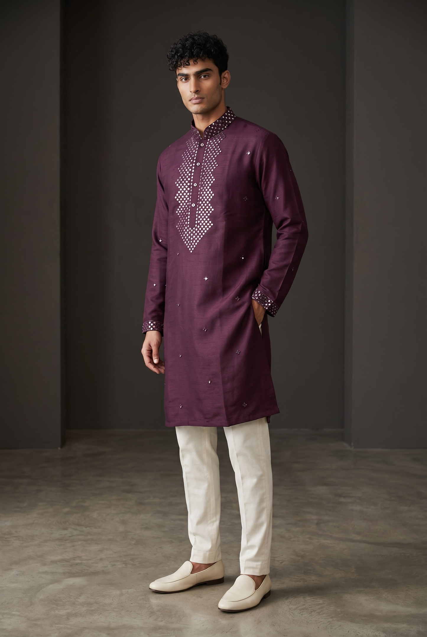 Wine - Rich MirrorWork Mens Indian Kurta set with Trousers - UK Stock - Weddings / Walimas , Sangeet, Diwali, Eid, Mehndi / Henna - VEE355 TY
