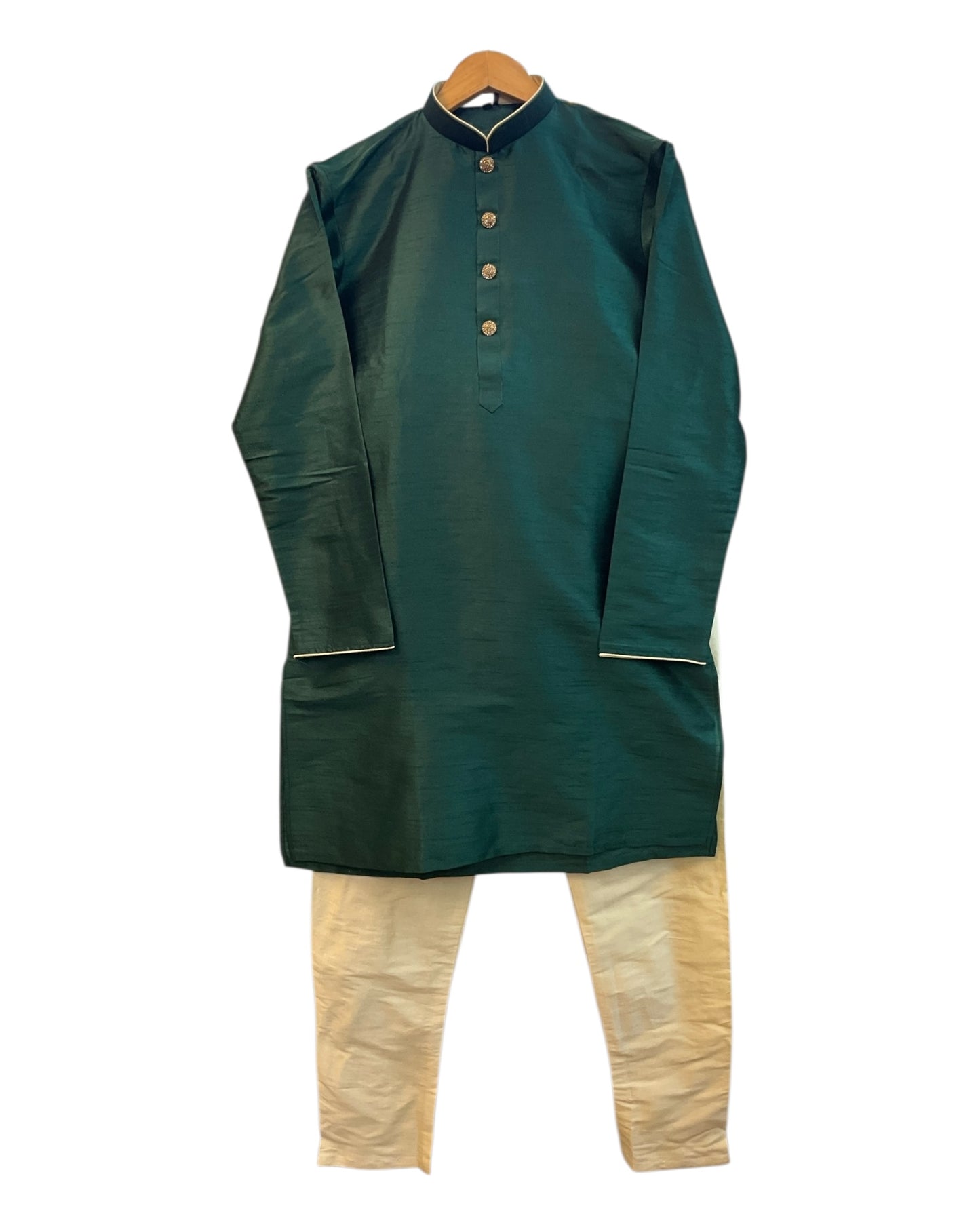 Bottle Green - Silky Mens Indian Kurta set - UK Stock - Ideal to Pair with a Waistcoat - VEE1095 KJ