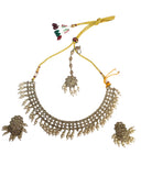 Gold / Neutral - Medium Size Antique Gold Finish Necklace Set with Earrings - KAJ1012  KK 0424