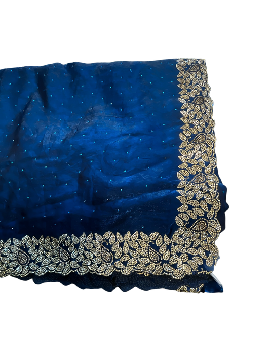 Cobalt Blue - Soft Crepe - Stone Work Saree with Blouse Piece - UK stock - 24hr Dispatch - RS2540 TV