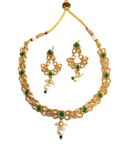 Green - Small Size Antique Gold Finish Necklace Set with Earrings - TOH2401  R 0424