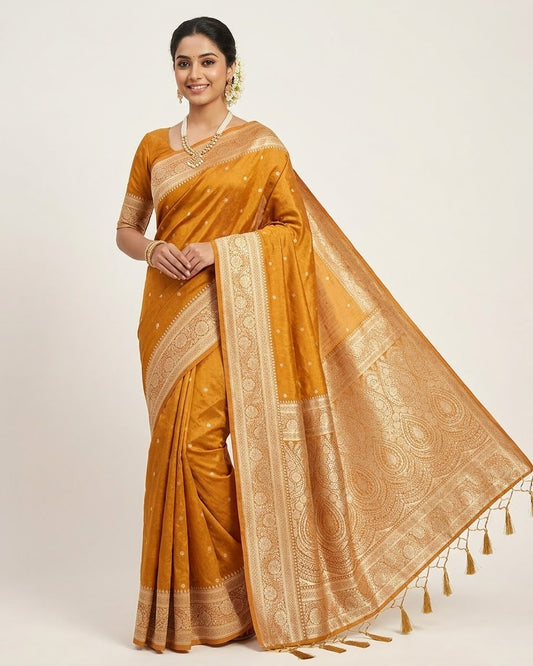 Haldi / Mustard Yellow 3 - Traditional Handloom Saree with Blouse Piece - UK stock - 24hr Dispatch - SP2630 KP