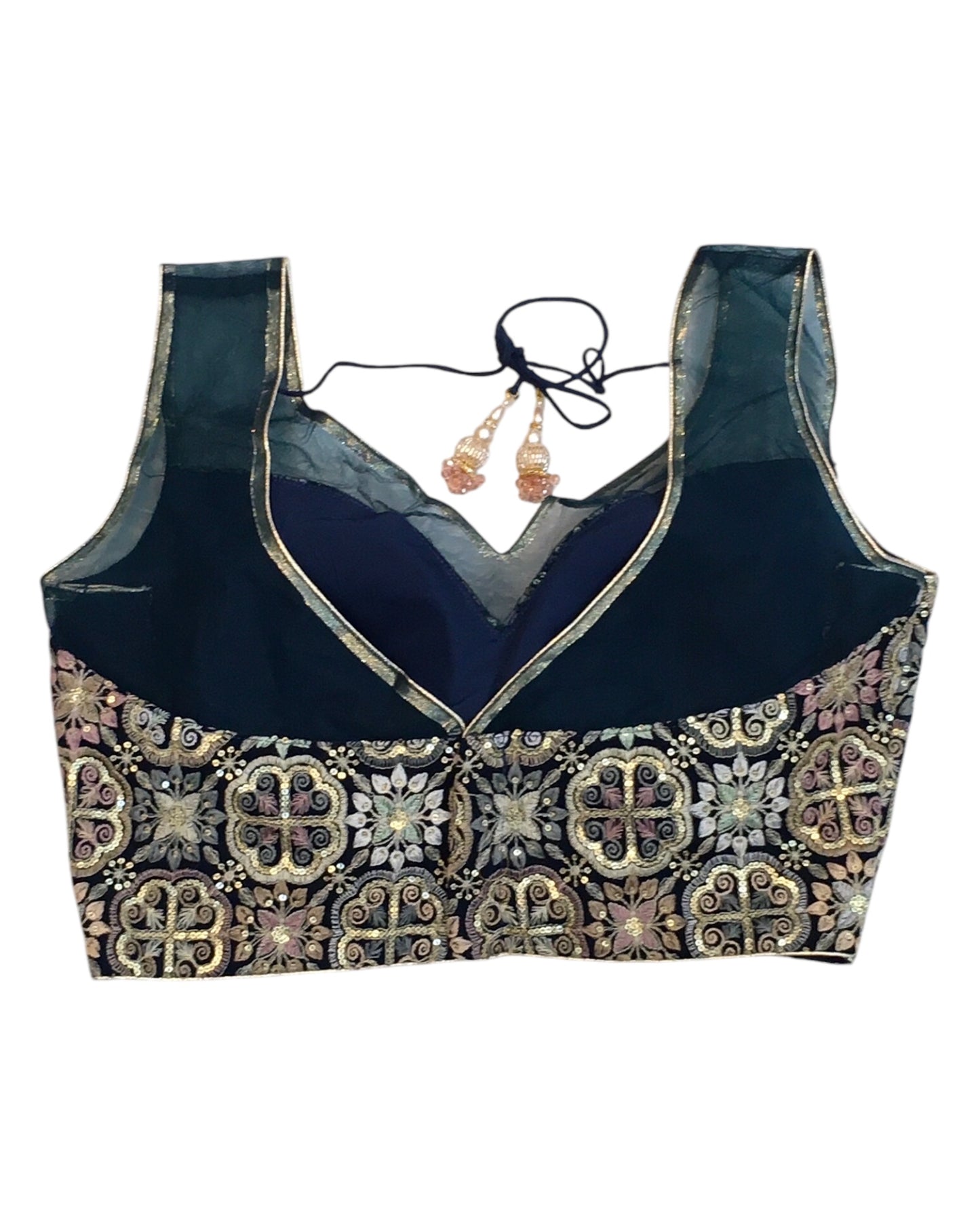 Teal Blue - Pastel Embroidered with Net Shoulders Saree / Lehenga blouse - 36" Bust (UK 10) Can be let out to size 14  - B193 01KP25