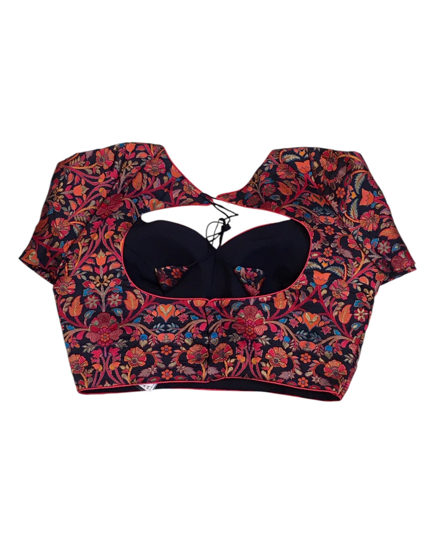 Navy Blue - Red / Orange Banarasi Brocade Saree / Lehenga blouse - 36" Bust (UK 10) Can be let out to size 14  - X1191 01KV25