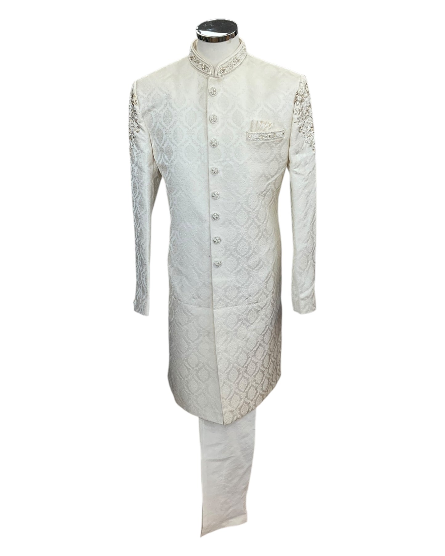 Size 40" - Cream - Rich Banarasi Stone Work Sherwani with Shoulder Emroidery - BS997 08KYY25