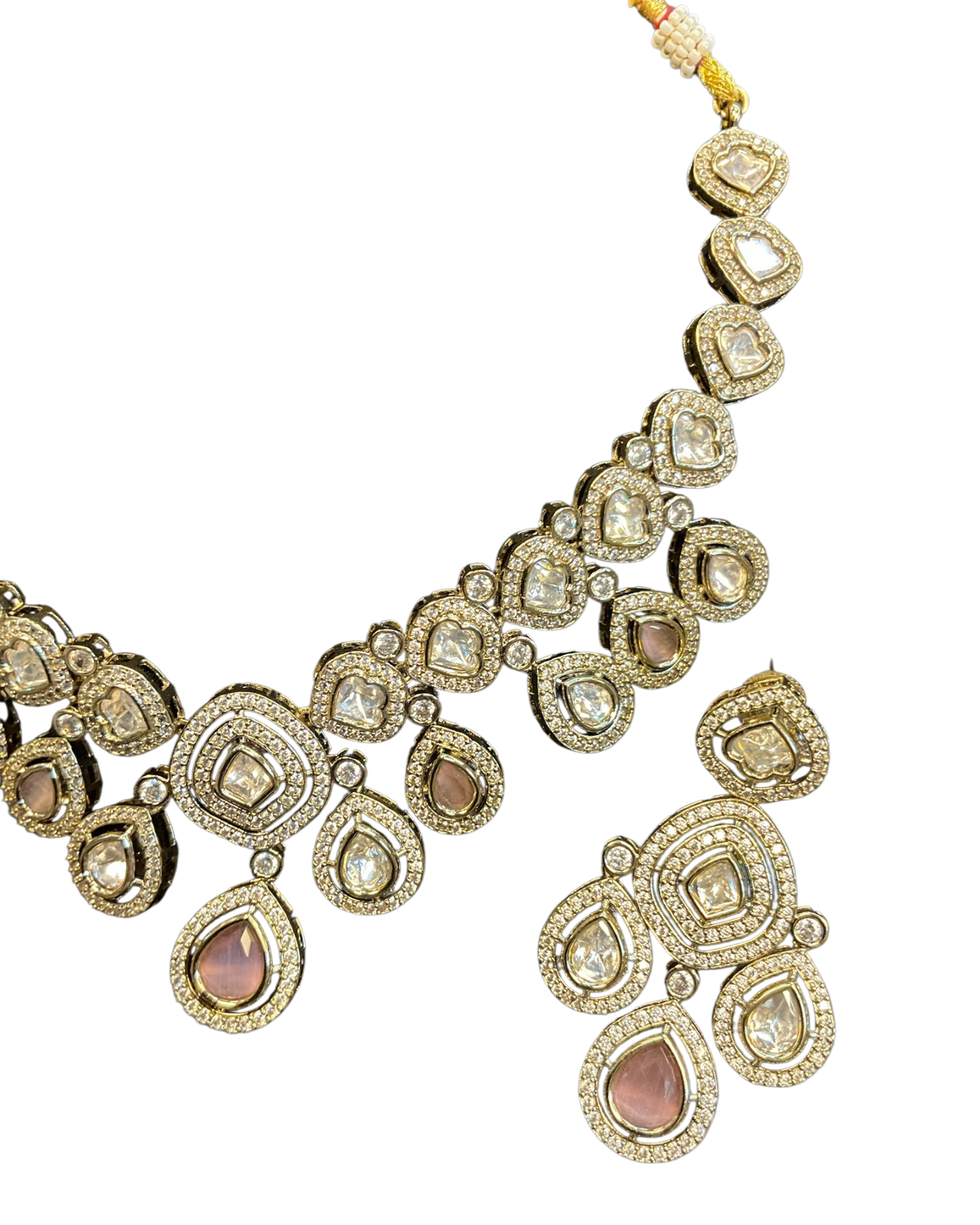 Baby Pink - Medium Size Antique Gold Finish Choki Necklace Set with Earrings - Bollywood - AVON-KU1788  08VT25