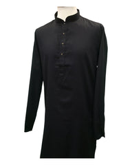 Leather Cotton Mens Indian Kurta set in Black - for Sangeet, Mehndi, Eid Celebration (with smart trousers) - Farishta KP