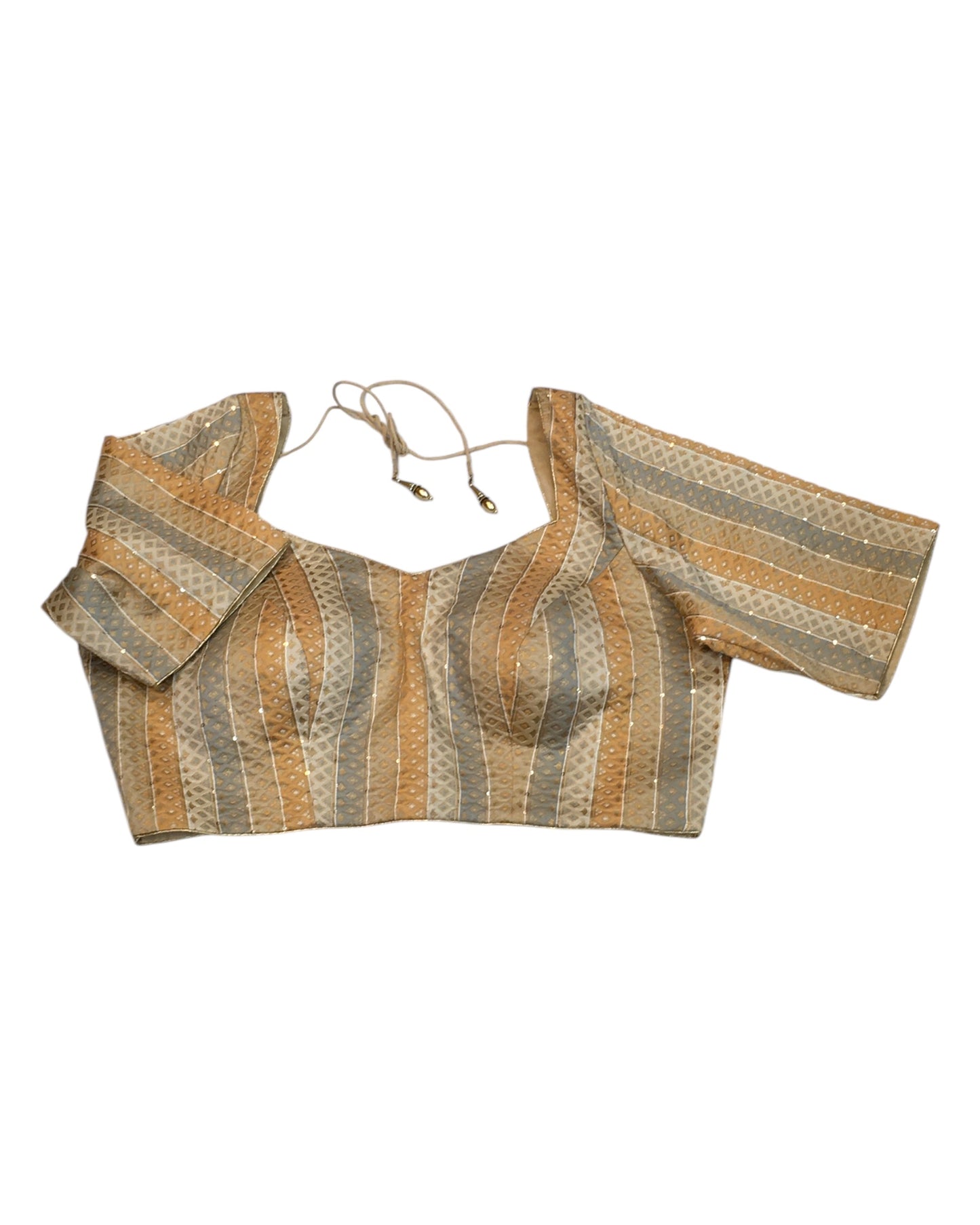 42" Bust (UK 16) Beige Cream - Banarasi Brocade Saree / Lehenga blouse - Can be let out to size 18  - VFJ217 01KY25