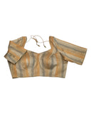 42" Bust (UK 16) Beige Cream - Banarasi Brocade Saree / Lehenga blouse - Can be let out to size 18  - VFJ217 01KY25