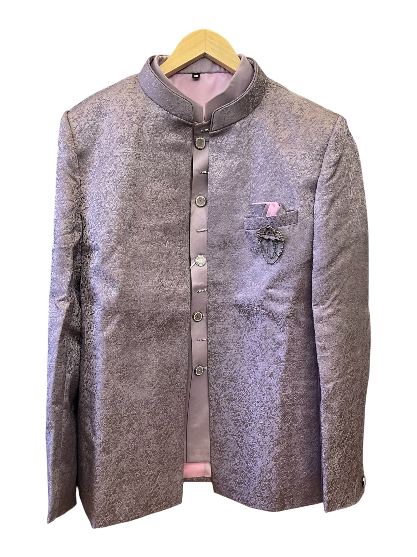Pastel Lilac - PREMIUM Slim Fit Mens Self Brocade BandhGala / Prince / Chinese Collar Jacket with inside Waistcoat- Fantastic Fit - CS2505 03PY25