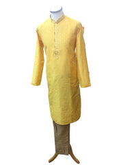 Haldi Yellow Handloom Banarasi Mens Kurta Set - UK Stock - 24h Dispatch - HONDA55 KC 0324