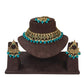 Turquoise Blue - Large Size Antique Gold Finish Necklace Set with Earrings - VJY403  C 0424