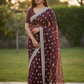 Wine - Chiffon - Party Wear Embroidered Saree with Blouse Piece - SP2504008 VY