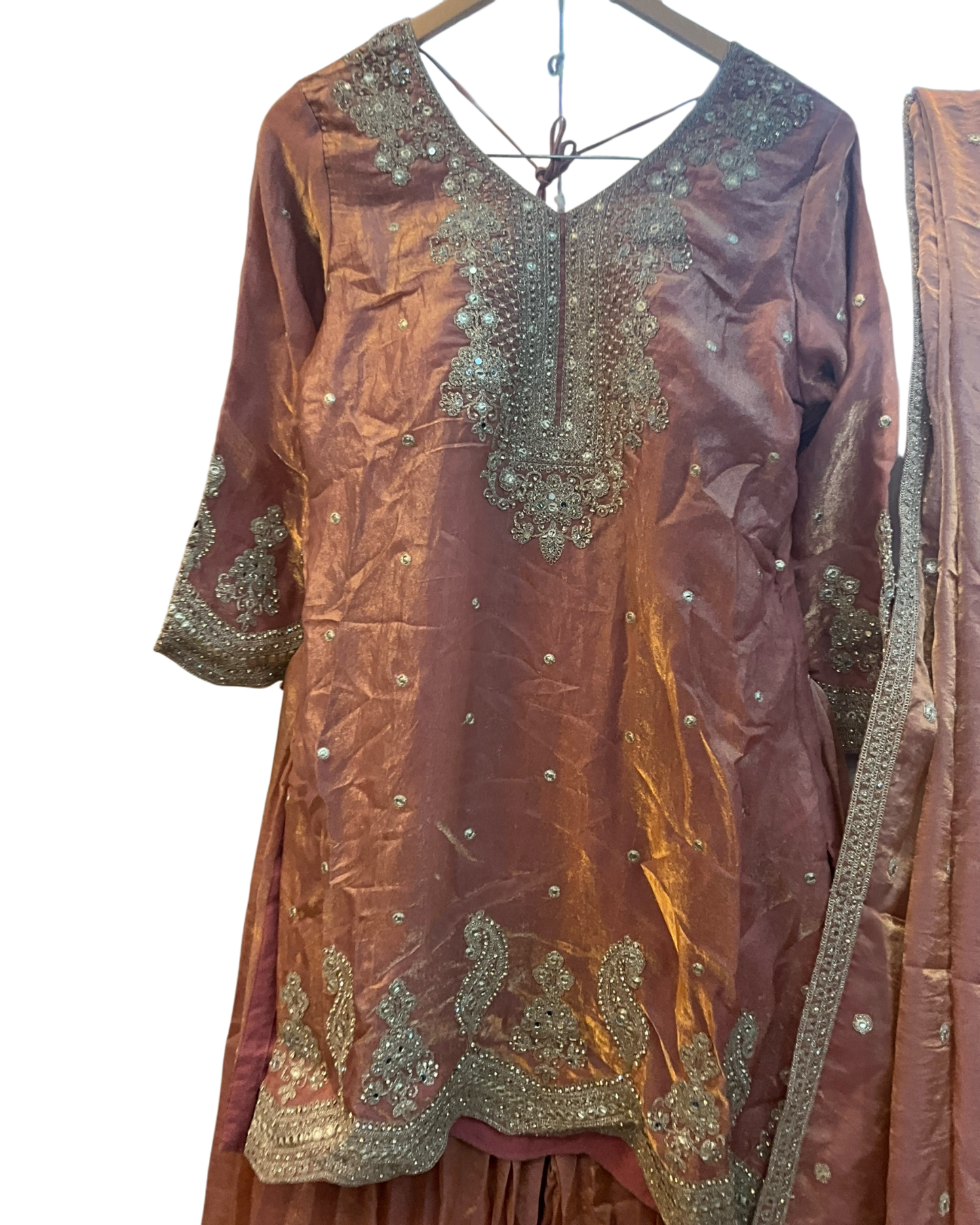 UK 12 / 38" - Rose Gold - Crepe Ladies Sharara / Palazzo Trousers Suit - Sangeet / Henna / Temple - OC83012 JA