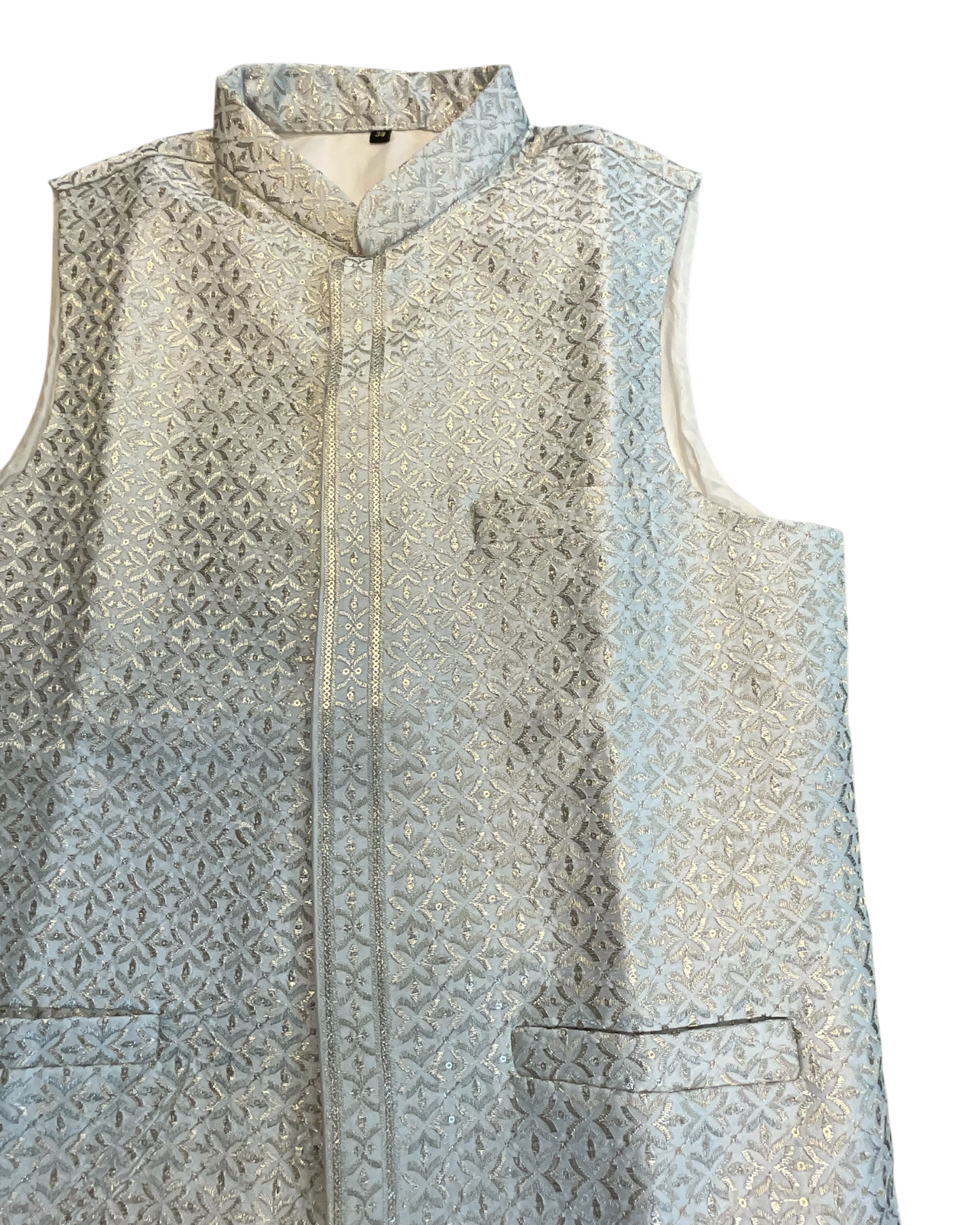 Silver / Pastel - Grey - All Over Embroidered - Mens Indian Waistcoat - UK Stock - 24 hr Dispatch - KCS4835 06KA26
