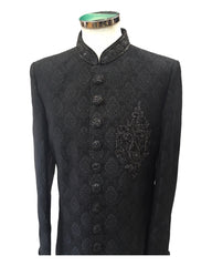 Stunning Black Self Brocade Sherwani with Hand work -  BS893 CP 0823