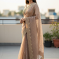 Rose Gold - Fancy Crystal Work Saree with Blouse Piece - UK stock - 24hr Dispatch - RS2530 JJ