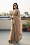 Rose Gold - Fancy Crystal Work Saree with Blouse Piece - UK stock - 24hr Dispatch - RS2530 JJ