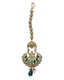 Green - Antique Gold Finish Medium Size Tika Head Piece - Indian Ladies Fashion Jewellery - AE2429 11T24