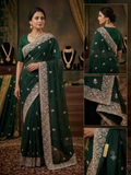 Bottle Green - Saree with Thread / Stone Work and Blouse Piece - UK stock - 24hr Dispatch - SP2617 VK