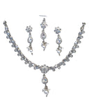 Clear - Small Size Silver Finish Necklace Set with Earrings & Head Piece /Tika- SLV78  11Ap24
