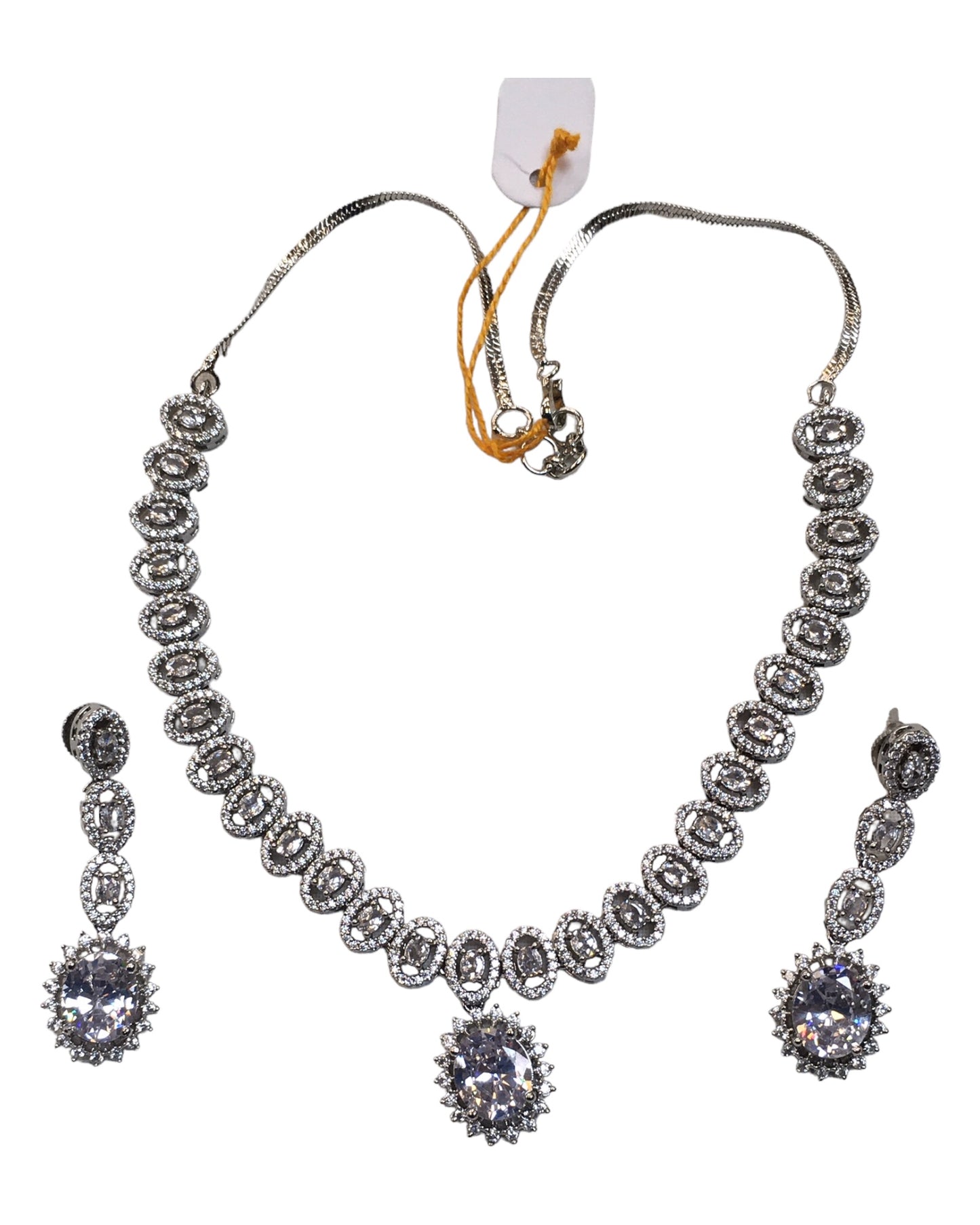 Clear - Medium - Silver Finish Necklace Set with Earrings - AE2408 A 0724