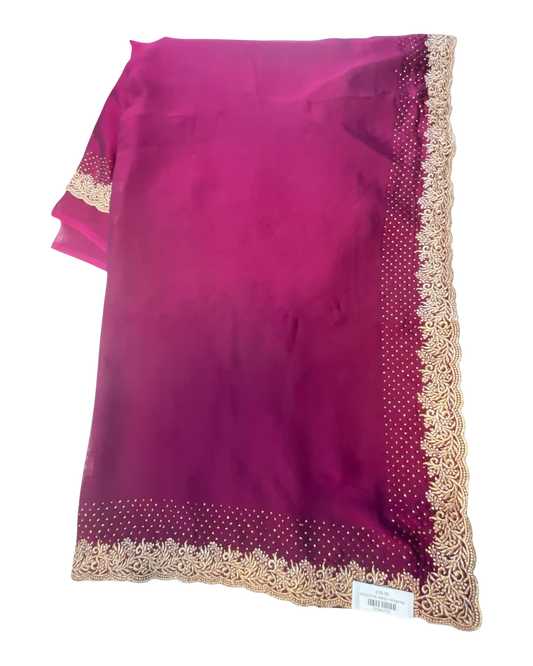 Magenta  / Rani - Saree with Thread / Stone Work and Blouse Piece - UK stock - 24hr Dispatch - SP2612 KR