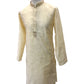 Cream - Silky Self Brocade Mens Kurta Set - Wedding Sangeet Mehendi Haldi - SHU2307 KT 0923