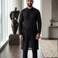 Black - Soft Cotton Infused Mens Kurta Set with Rich Sequins Embroidery - Sangeet Mehendi Haldi - KCS3001 06KH26