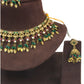 Green - Medium Size Antique Gold Finish Necklace Set with Earrings - HB1000  KY 0424
