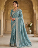 Sky Blue - Fancy Party Saree with Blouse Piece - UK stock - 24hr Dispatch - SP2624 TK