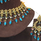 Sky / Light Blue - Large Size Antique Gold Finish Necklace Set with Earrings - HB999  KT 0424