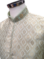 Pista Green Handloom Banarasi Mens Kurta Set - UK Stock - 24h Dispatch - KCS241003 VA 0223