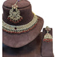 Maroon - Medium Size Antique Gold Finish Necklace Set with Earrings & Tika Head piece - GGA05  KV 0525