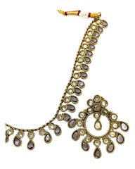 Lilac - Small Size Antique Gold Finish Necklace Set with Earrings - Bollywood - AE2519 08C25