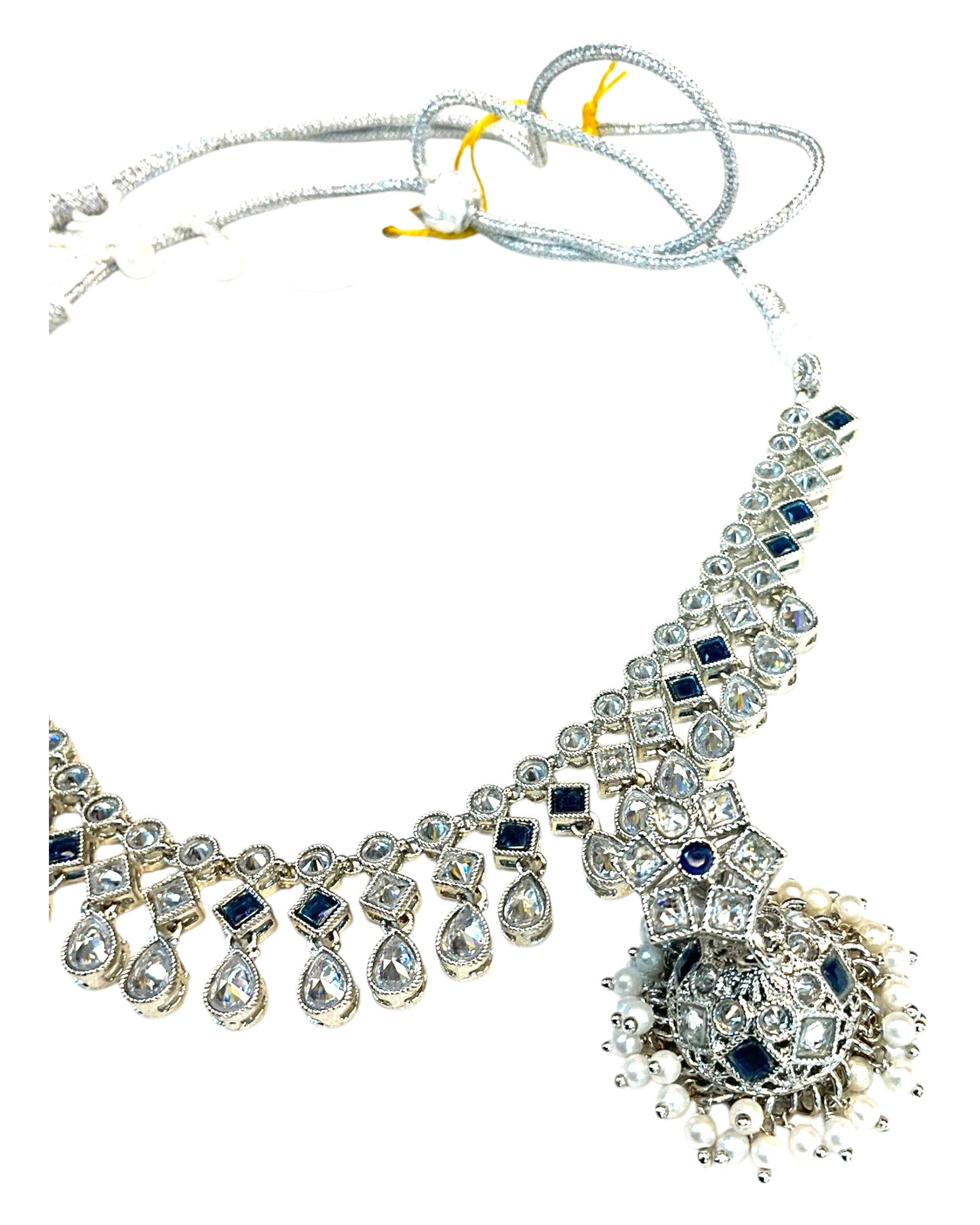 Navy Blue - Medium Size Silver Finish Necklace Set with Earrings - UK Stock - SJ06 08H25