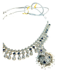 Navy Blue - Medium Size Silver Finish Necklace Set with Earrings - UK Stock - SJ06 08H25