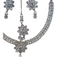 Clear - Medium Size Silver Finish Necklace Set with Earrings & Head Piece /Tika- SLV80  11H24