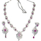 Magenta / Fuchsia - American Diamond Style Silver Finish Small Size Necklace Set with Earrings - AE2421 11R24